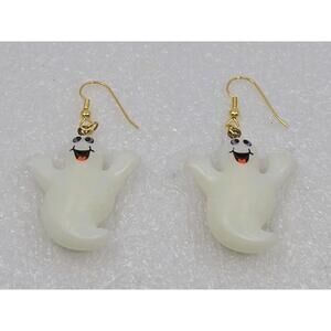 Vintage Halloween Happy Smiling Ghost Dangling Pierced Earrings